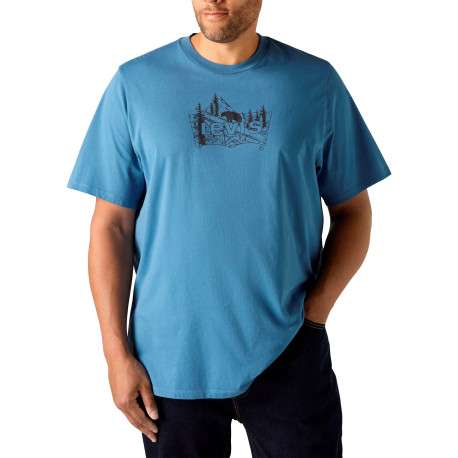T-shirt en coton bleu imprimé à coupe droite pourvu d'un col rond - Image 3