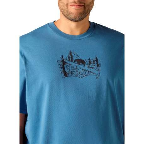 T-shirt en coton bleu imprimé à coupe droite pourvu d'un col rond - Image 5