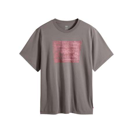 T-shirt en coton anthracite imprimé à coupe droite pourvu d'un col rond