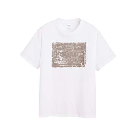 T-shirt en coton blanc imprimé à coupe droite pourvu d'un col rond
