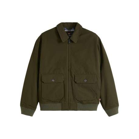 Blouson en coton kaki à coupe ajustée pourvu d'un col à revers