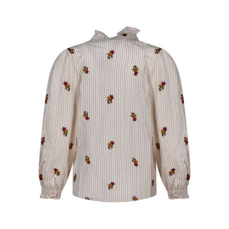 Chemisier en coton blanc muni de motifs floraux à coupe droite - Image 2