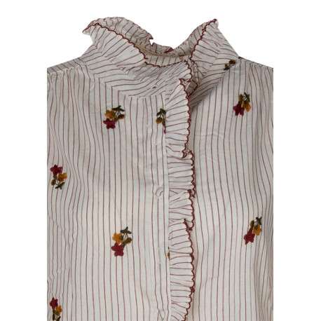 Chemisier en coton blanc muni de motifs floraux à coupe droite - Image 3