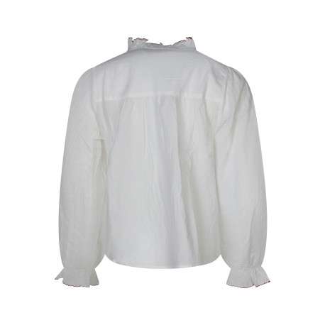 Chemisier en coton blanc à motifs floraux muni d'une coupe droite et un col mao - Image 2