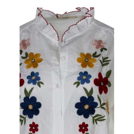 Chemisier en coton blanc à motifs floraux muni d'une coupe droite et un col mao - Image 3
