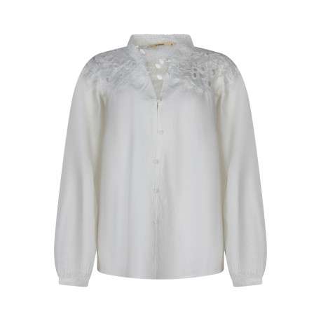 Chemisier en coton blanc uni muni d'une coupe ample et d'un col mao