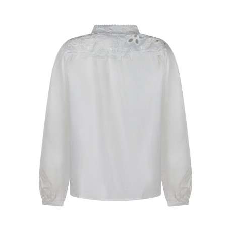 Chemisier en coton blanc uni muni d'une coupe ample et d'un col mao - Image 2