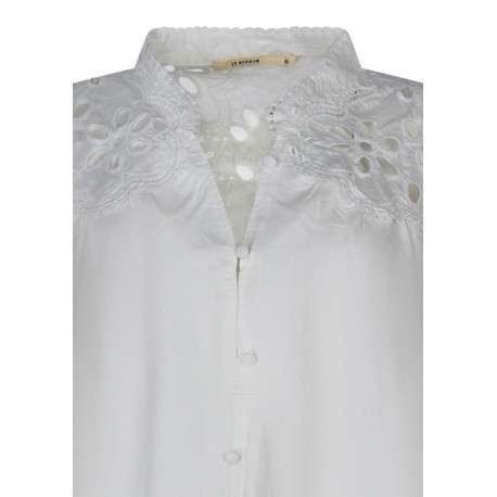 Chemisier en coton blanc uni muni d'une coupe ample et d'un col mao - Image 3