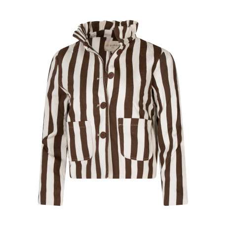Blouson en coton blanc à rayures marron doté d'une coupe droite