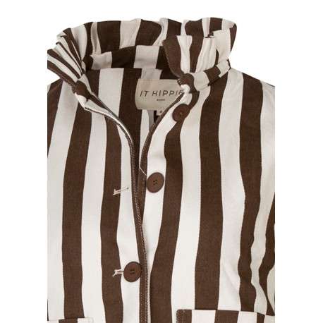 Blouson en coton blanc à rayures marron doté d'une coupe droite - Image 3