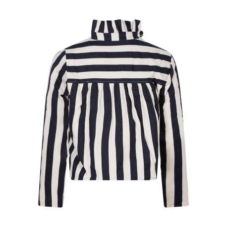 Blouson en coton blanc à rayures bleues muni d'une coupe droite - Image 2