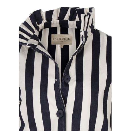 Blouson en coton blanc à rayures bleues muni d'une coupe droite - Image 3