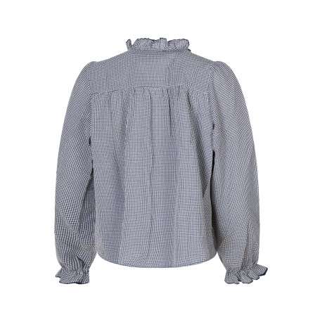 Chemisier en coton bleu marine vichy à coupe droite avec un col mao - Image 2