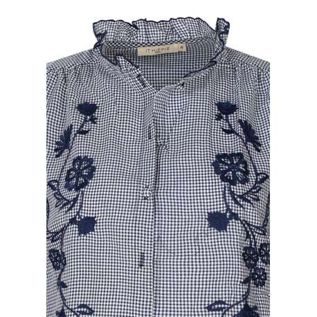Chemisier en coton bleu marine vichy à coupe droite avec un col mao - Image 3