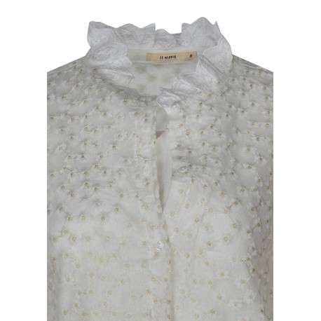 Chemisier en coton blanc avec des motifs floraux muni d""une coupe droite - Image 3