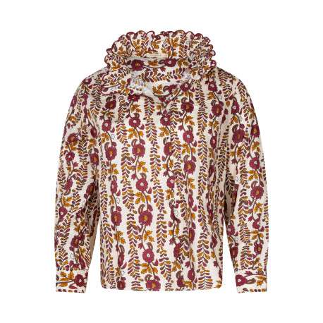 Chemisier en coton multicolore à motifs floraux muni d'un col mao