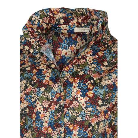 Chemisier en coton multicolore floral à coupe droite doté d'un col mao - Image 3