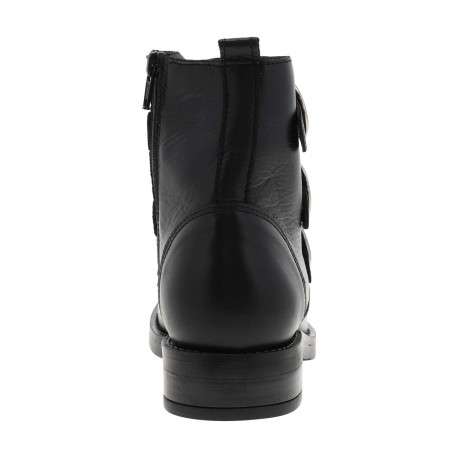 Bottines en cuir noir à brides décoratives, talon décroché bas, semelle plate et zip d'aisance - Image 4