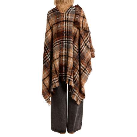 Poncho camel à carreaux doté d'une coupe asymétrique et des manches longues - Image 3