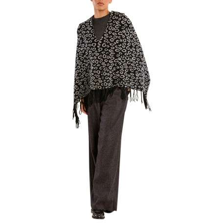 Poncho noir à motifs léopaard doté d'une coupe asymétrique et un col V - Image 2