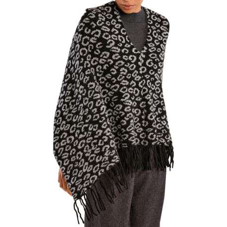 Poncho noir à motifs léopaard doté d'une coupe asymétrique et un col V - Image 3