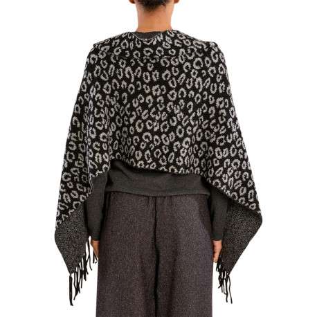 Poncho noir à motifs léopaard doté d'une coupe asymétrique et un col V - Image 4