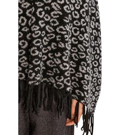Poncho noir à motifs léopaard doté d'une coupe asymétrique et un col V - Image 5