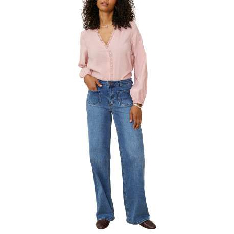 Chemisier rose unie avec une coupe droite et des manches longues - Image 3