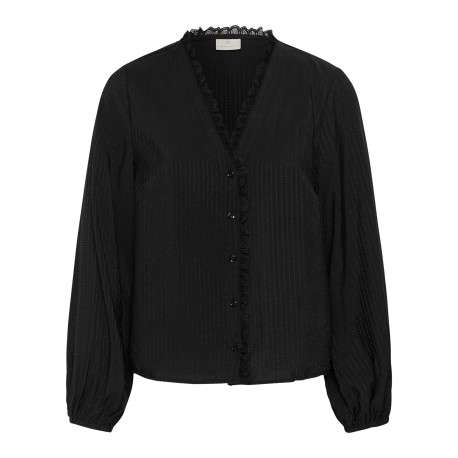 Chemisier noir uni avec une coupe droite et des manches longues