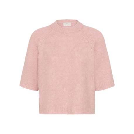 Pull rose uni avec une coupe droite et des manches courtes
