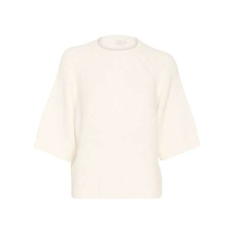Pull écru uni avec une coupe droite et des manches courtes