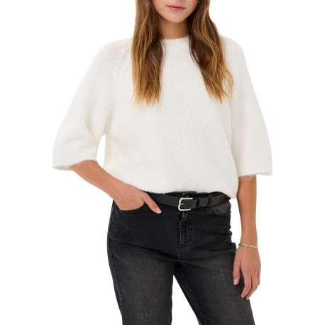 Pull écru uni avec une coupe droite et des manches courtes - Image 3