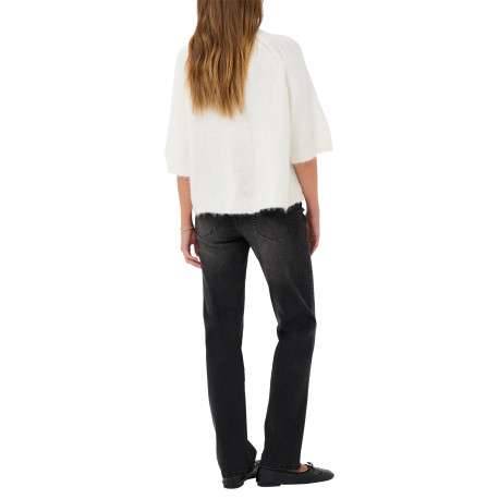 Pull écru uni avec une coupe droite et des manches courtes - Image 4