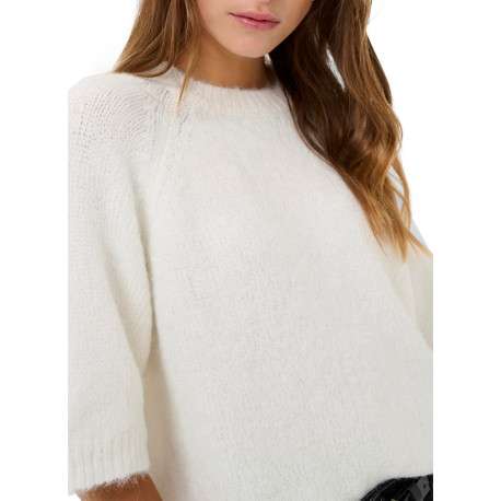Pull écru uni avec une coupe droite et des manches courtes - Image 6