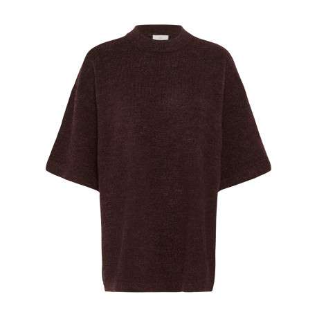 Pull marron uni avec une coupe large et des manches courtes
