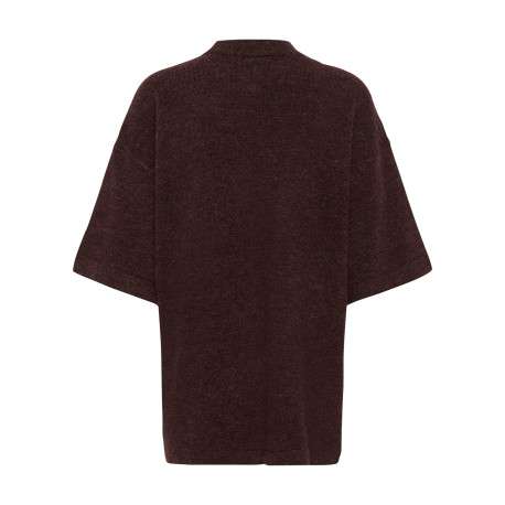 Pull marron uni avec une coupe large et des manches courtes - Image 2