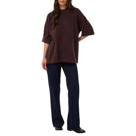 Pull marron uni avec une coupe large et des manches courtes - Image 3