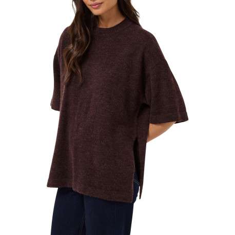 Pull marron uni avec une coupe large et des manches courtes - Image 5