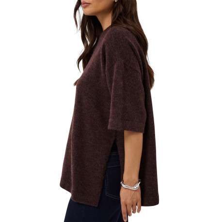 Pull marron uni avec une coupe large et des manches courtes - Image 6
