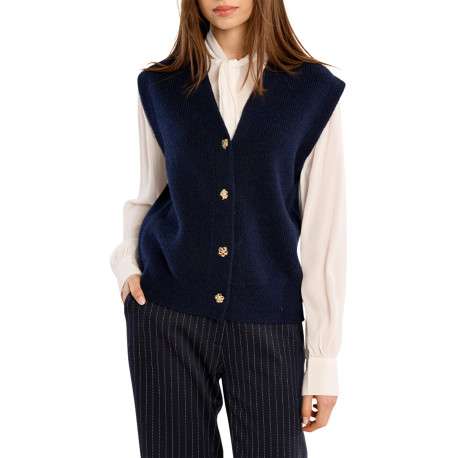 Gilet bleu marine à coupe droite muni d'un col V sans manches
