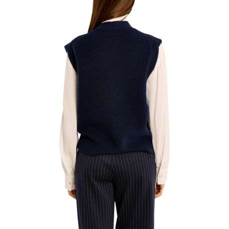 Gilet bleu marine à coupe droite muni d'un col V sans manches - Image 3