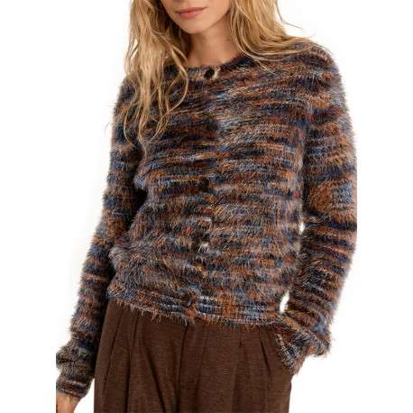 Pull multicolore à coupe droite pourvu d'une maille duveteuse