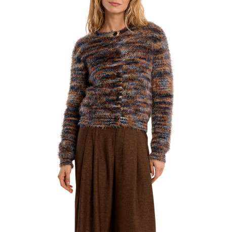 Pull multicolore à coupe droite pourvu d'une maille duveteuse - Image 4
