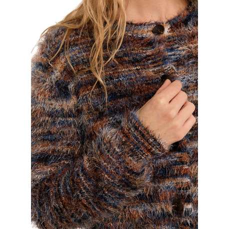 Pull multicolore à coupe droite pourvu d'une maille duveteuse - Image 5