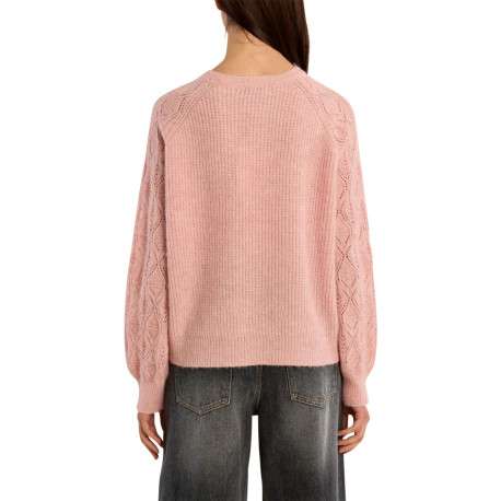 Pull rose uni à manches longues ornés de maille aérée à motifs - Image 3