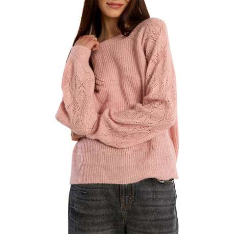 Pull rose uni à manches longues ornés de maille aérée à motifs - Image 4