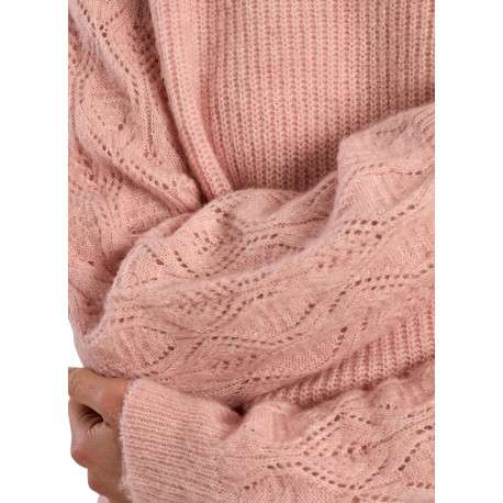 Pull rose uni à manches longues ornés de maille aérée à motifs - Image 5