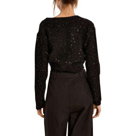 Gilet noir uni à coupe cropped doté d'un col V et de manches longues - Image 2
