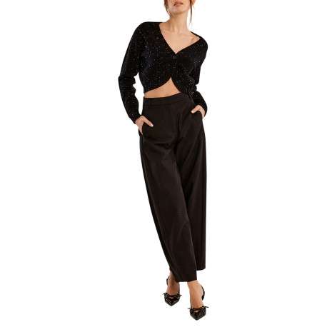 Gilet noir uni à coupe cropped doté d'un col V et de manches longues - Image 3