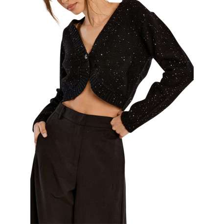 Gilet noir uni à coupe cropped doté d'un col V et de manches longues - Image 4